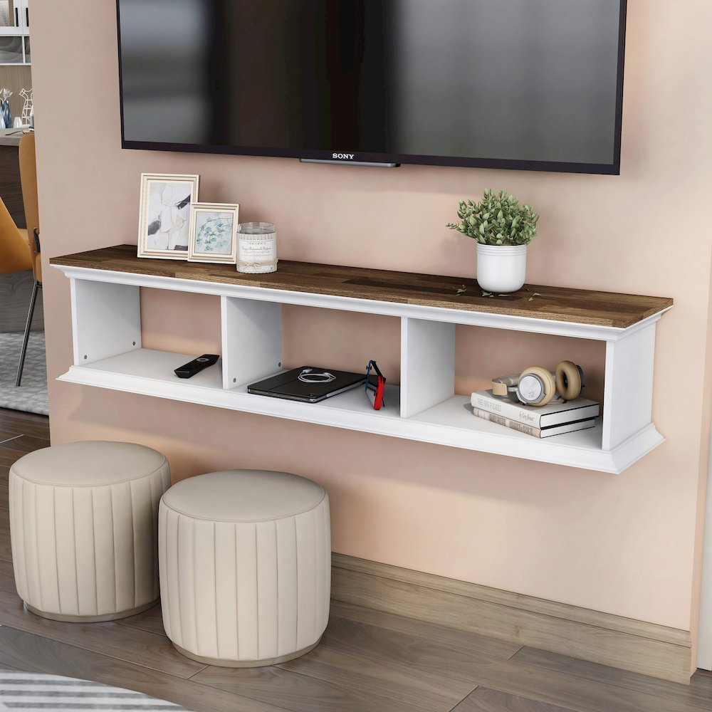 Trina Indoor 3-Shelf Wood Wall-Mounted Floating TV Console. Picture 4