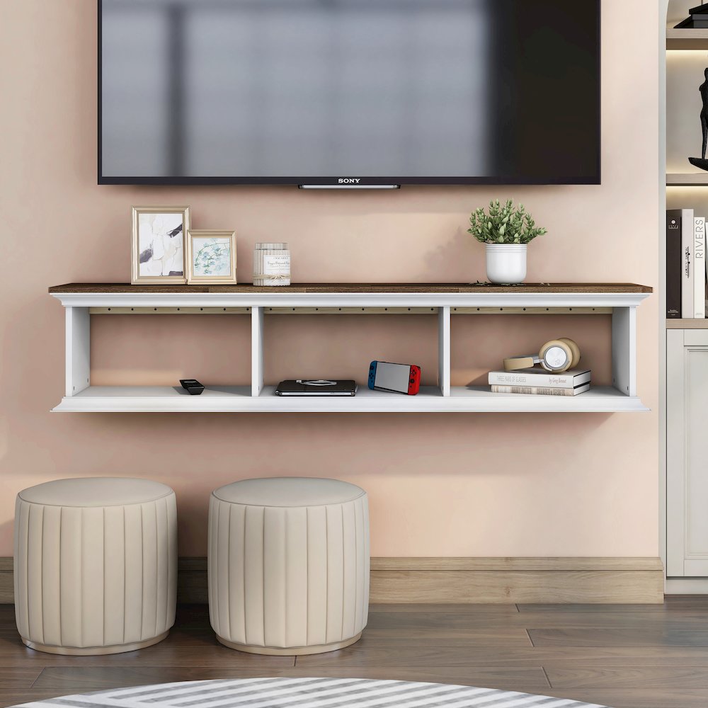 Trina Indoor 3-Shelf Wood Wall-Mounted Floating TV Console. Picture 5