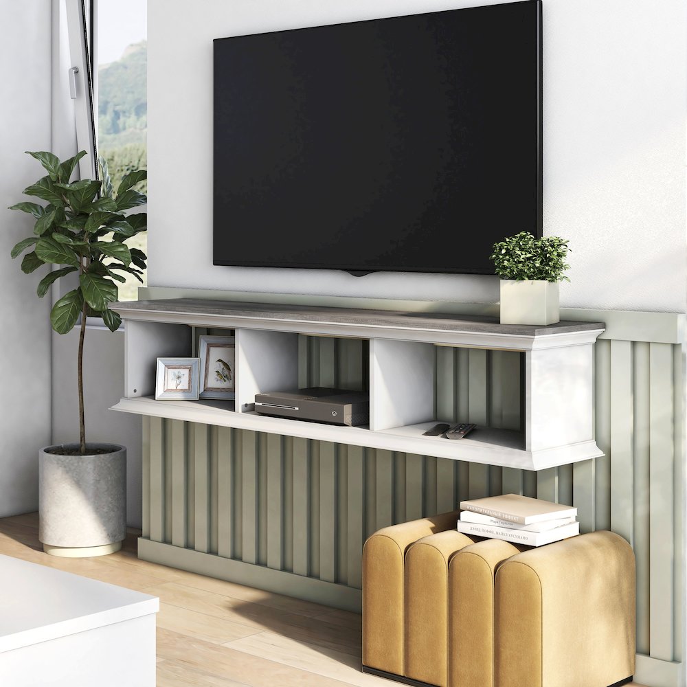 Trina Indoor 3-Shelf Wood Wall-Mounted Floating TV Console. Picture 4