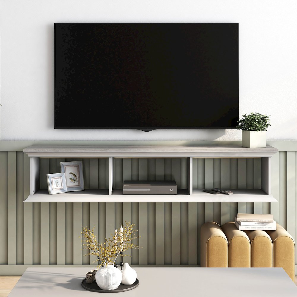Trina Indoor 3-Shelf Wood Wall-Mounted Floating TV Console. Picture 5