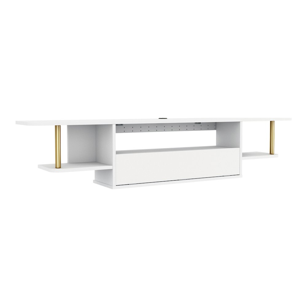 Haft Wood 63" Length Floating TV Console in White. Picture 1