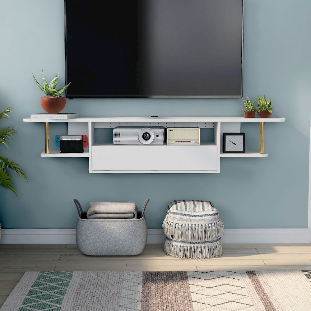 Haft Wood 63" Length Floating TV Console in White. Picture 5