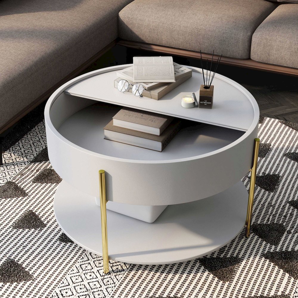 Haft Wood Coffee Table with Hidden Storage in White. Picture 5