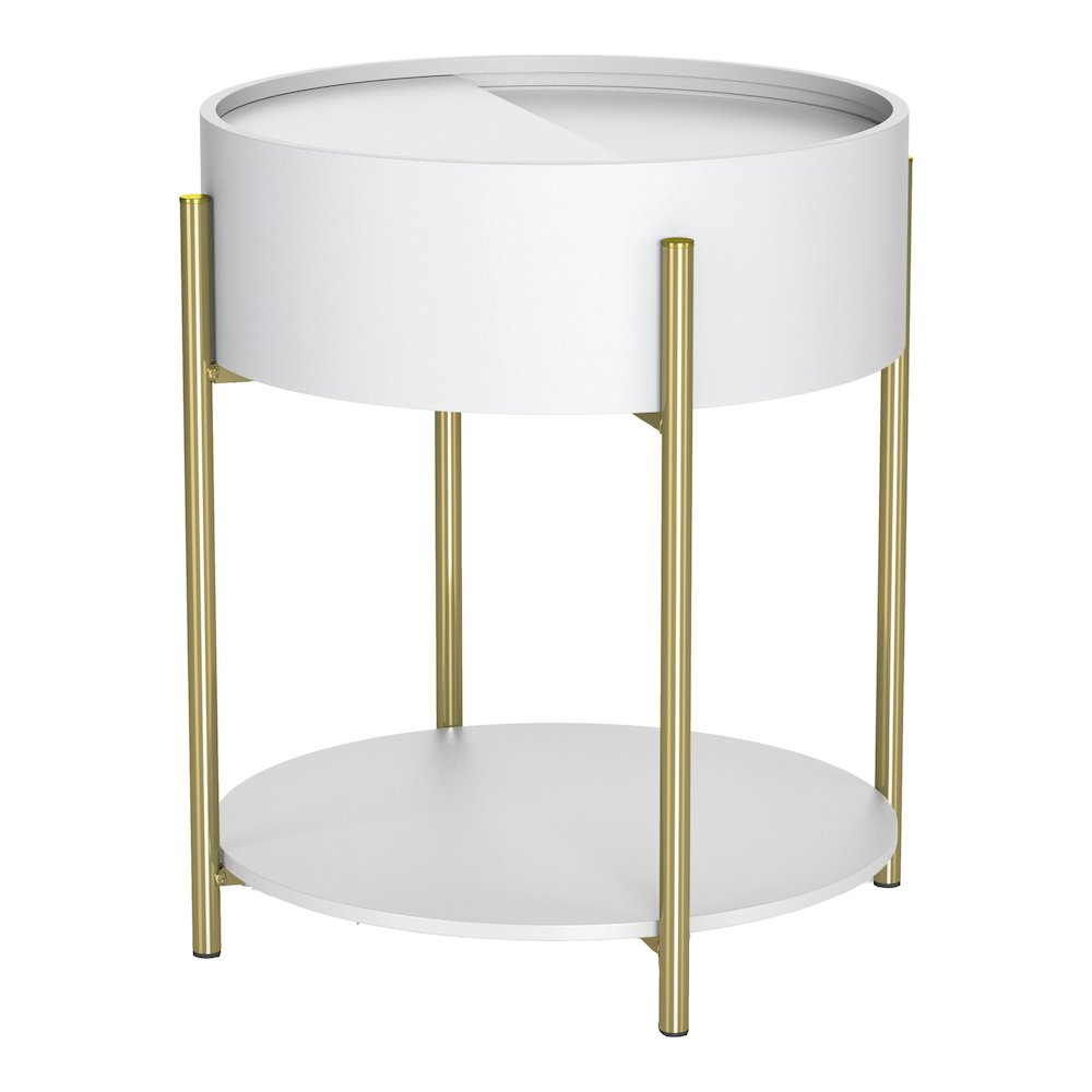Haft Wood End Table with Hidden Storage in White. Picture 1