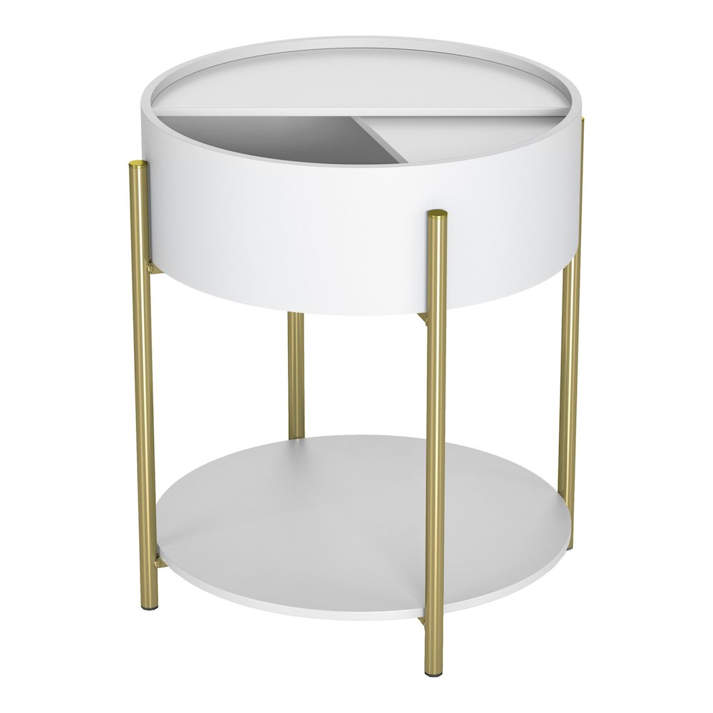 Haft Wood End Table with Hidden Storage in White. Picture 2