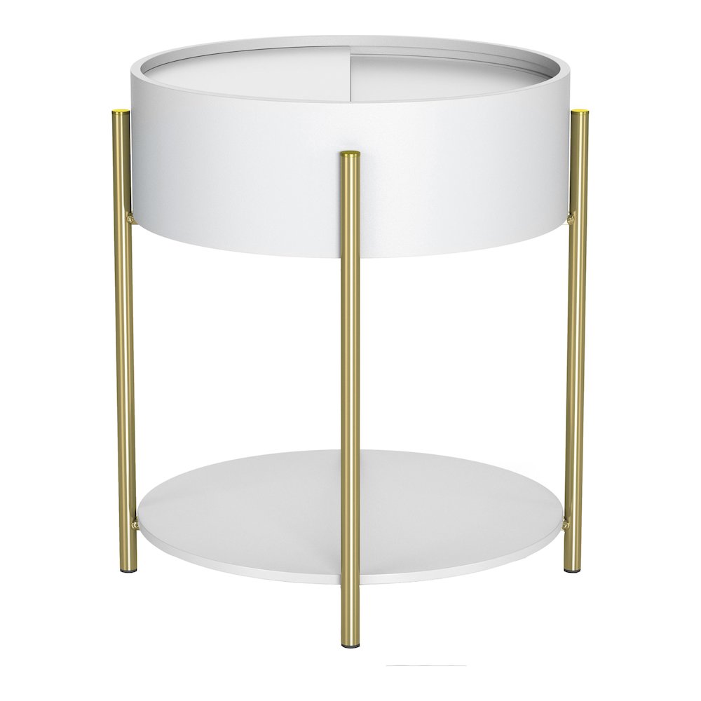 Haft Wood End Table with Hidden Storage in White. Picture 3