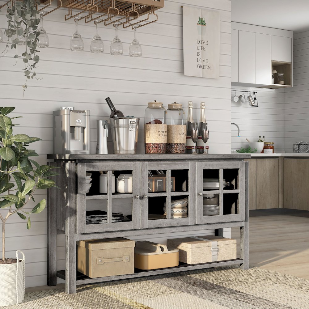 Tellun Contemporary Wood Multi-Storage Buffet in Gray Oak. Picture 4