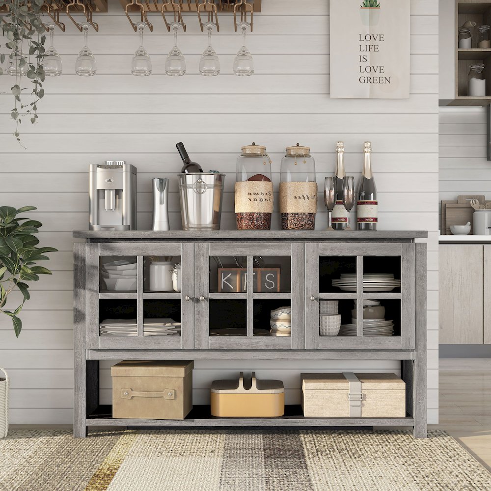 Tellun Contemporary Wood Multi-Storage Buffet in Gray Oak. Picture 5