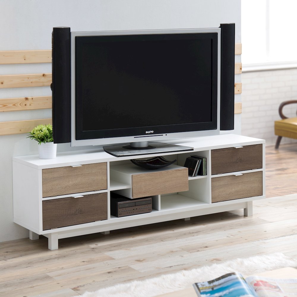 Aaron Contemporary Wood 71-inch TV Stand in White. Picture 3