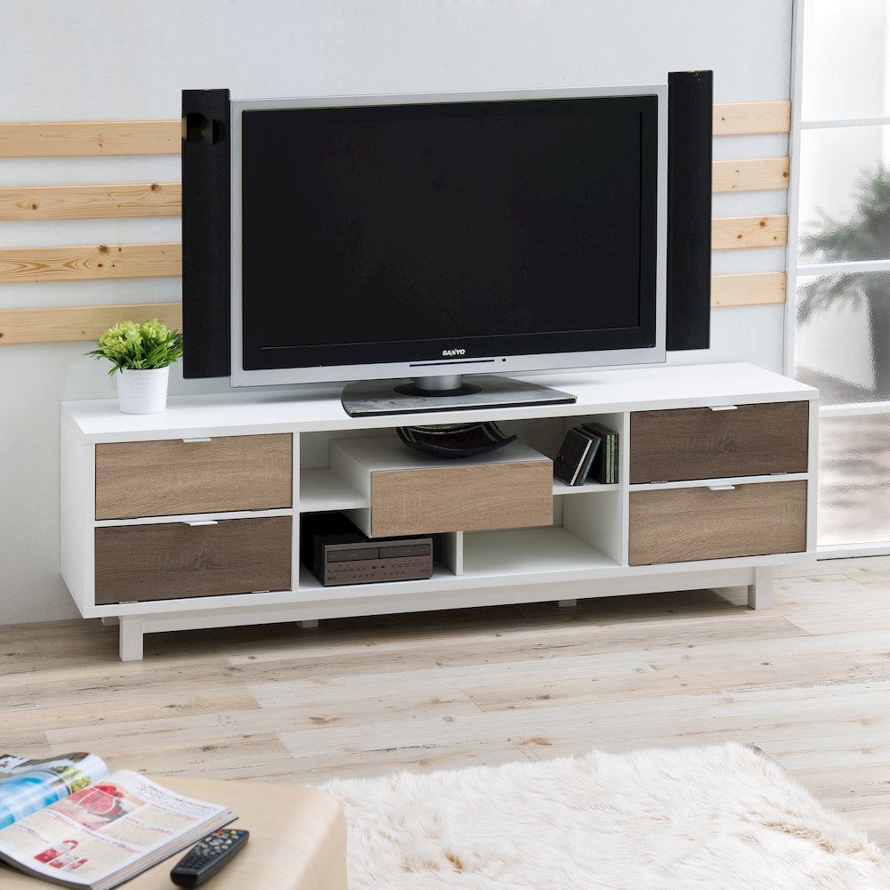 Aaron Contemporary Wood 71-inch TV Stand in White. Picture 4
