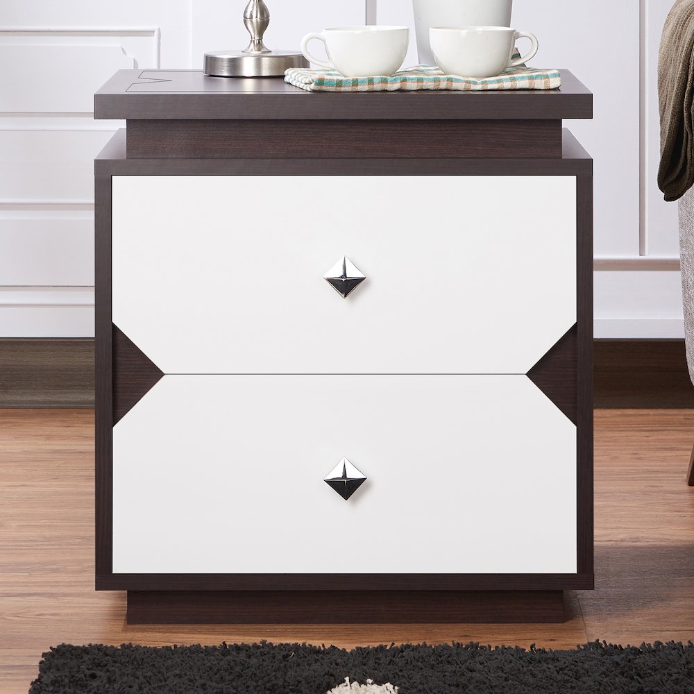 Reynard Contemporary Wood 2-Drawer End Table in Walnut. Picture 4