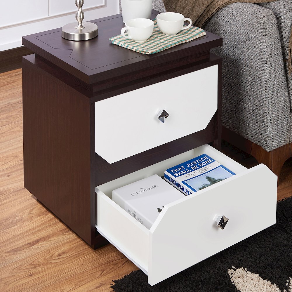 Reynard Contemporary Wood 2-Drawer End Table in Walnut. Picture 5