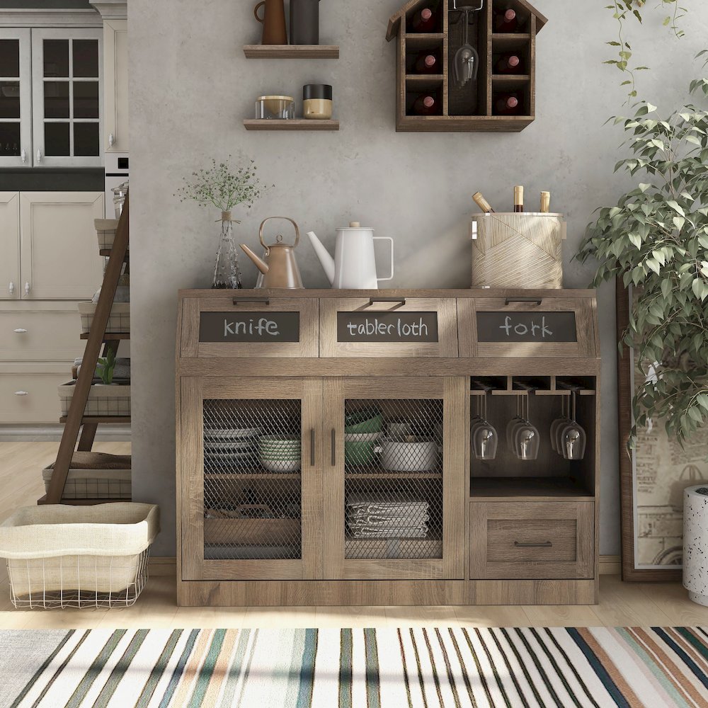 Coffman Wood Wine Storage Buffet in Chestnut Brown. Picture 4