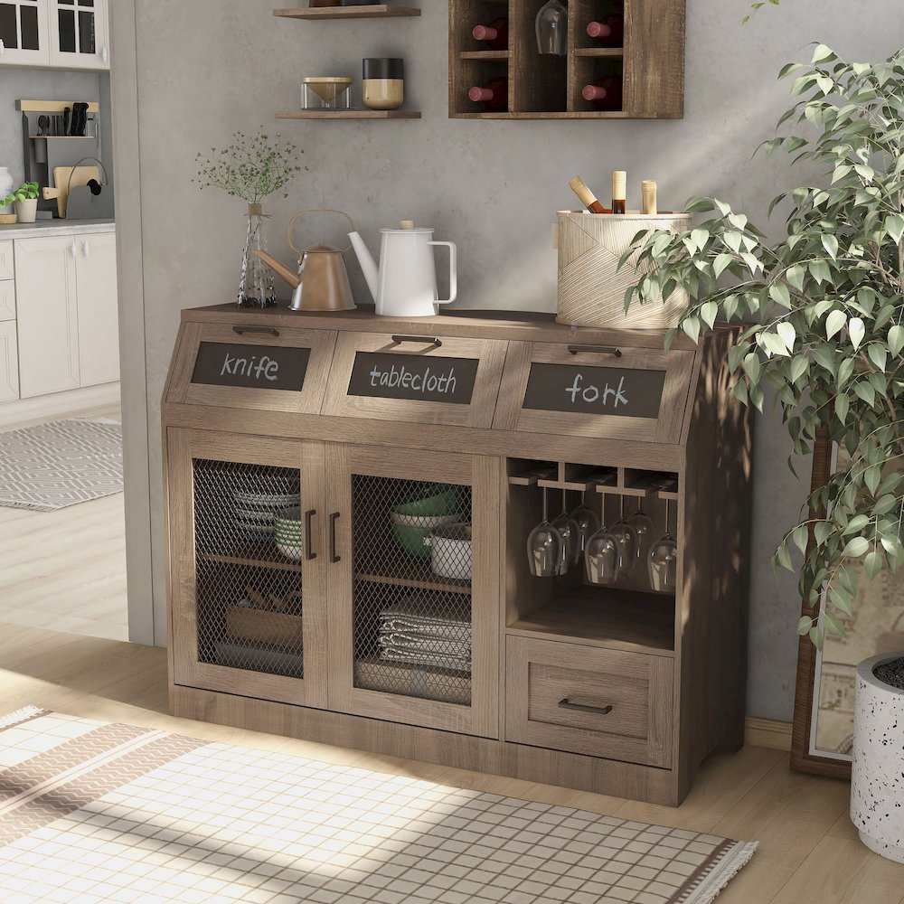 Coffman Wood Wine Storage Buffet in Chestnut Brown. Picture 5