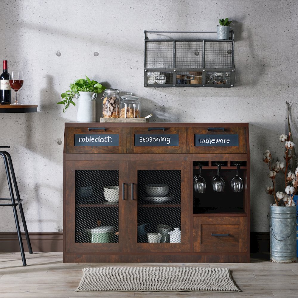 Coffman Wood Wine Storage Buffet in Vintage Walnut. Picture 4
