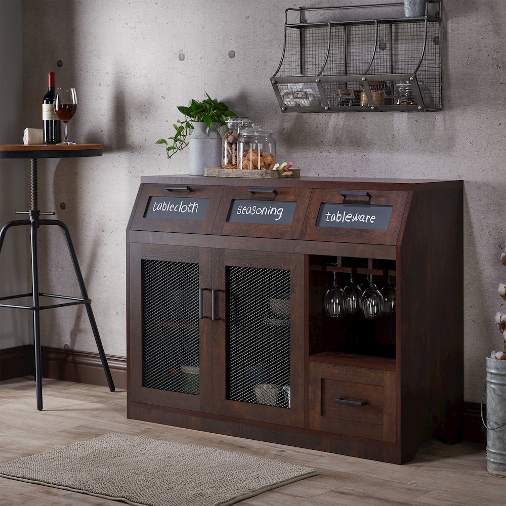 Coffman Wood Wine Storage Buffet in Vintage Walnut. Picture 5