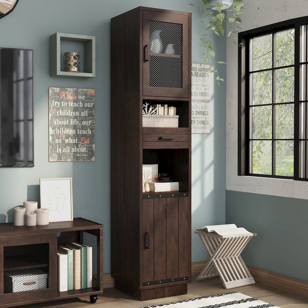 Jax Wood Multimedia Storage Tower Cabinet in Vintage Walnut. Picture 3