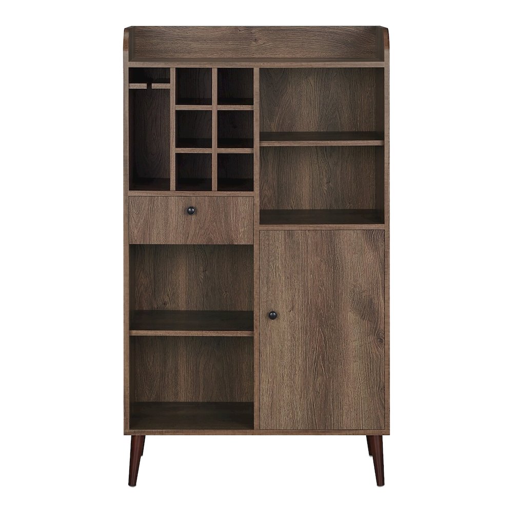 Alzon Wood Multi-Storage Wine Rack in Distressed Walnut. Picture 1