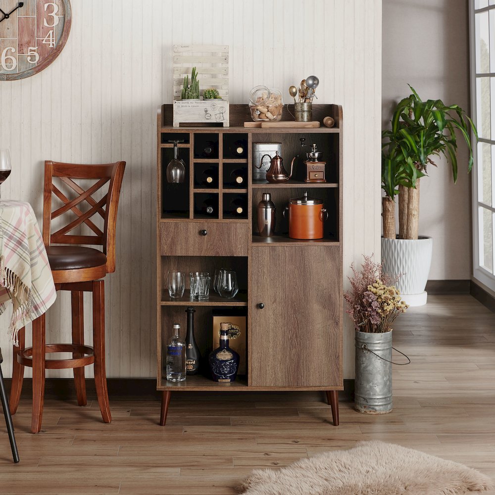 Alzon Wood Multi-Storage Wine Rack in Distressed Walnut. Picture 4