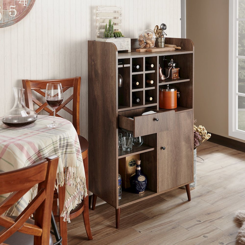 Alzon Wood Multi-Storage Wine Rack in Distressed Walnut. Picture 5