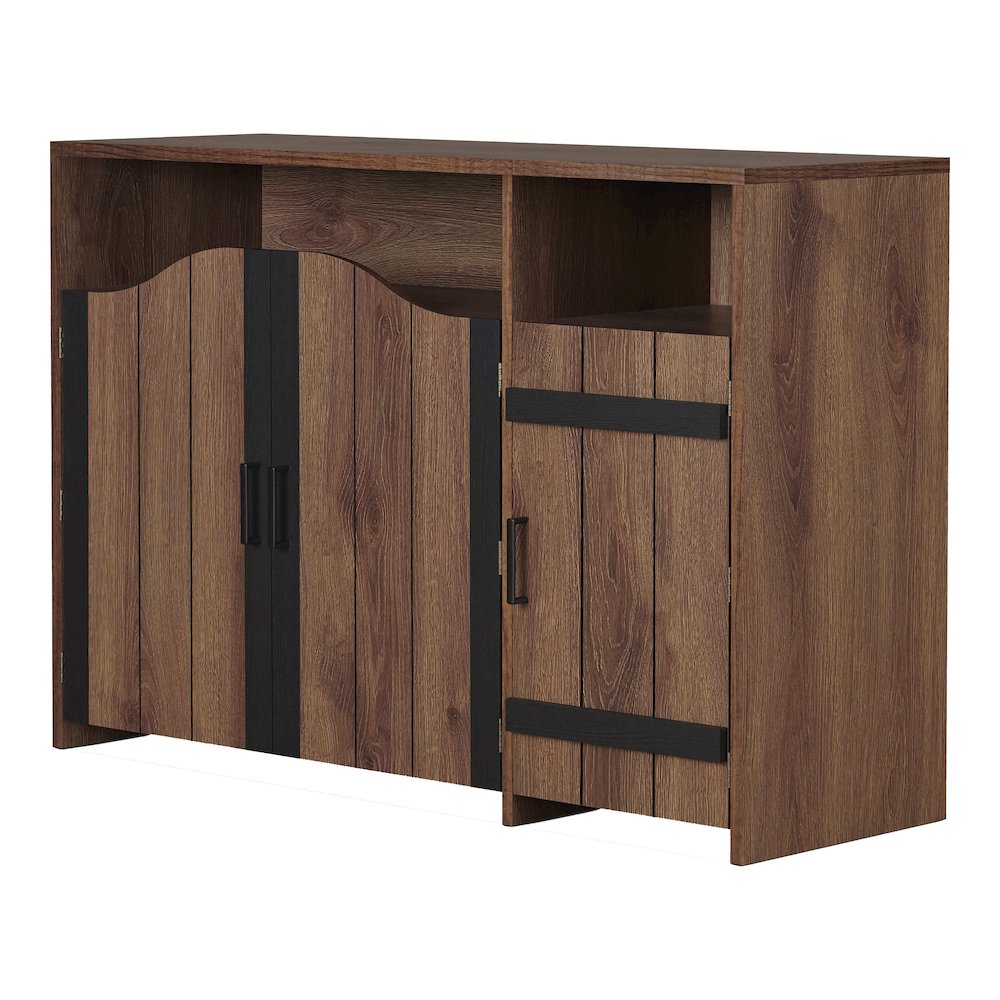 Helen Farmhouse Wood 6-Shelf Buffet in Distressed Walnut. Picture 1