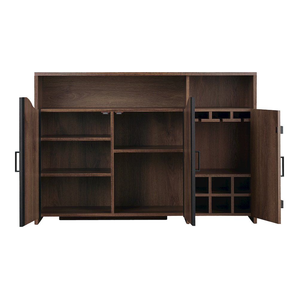 Helen Farmhouse Wood 6-Shelf Buffet in Distressed Walnut. Picture 3