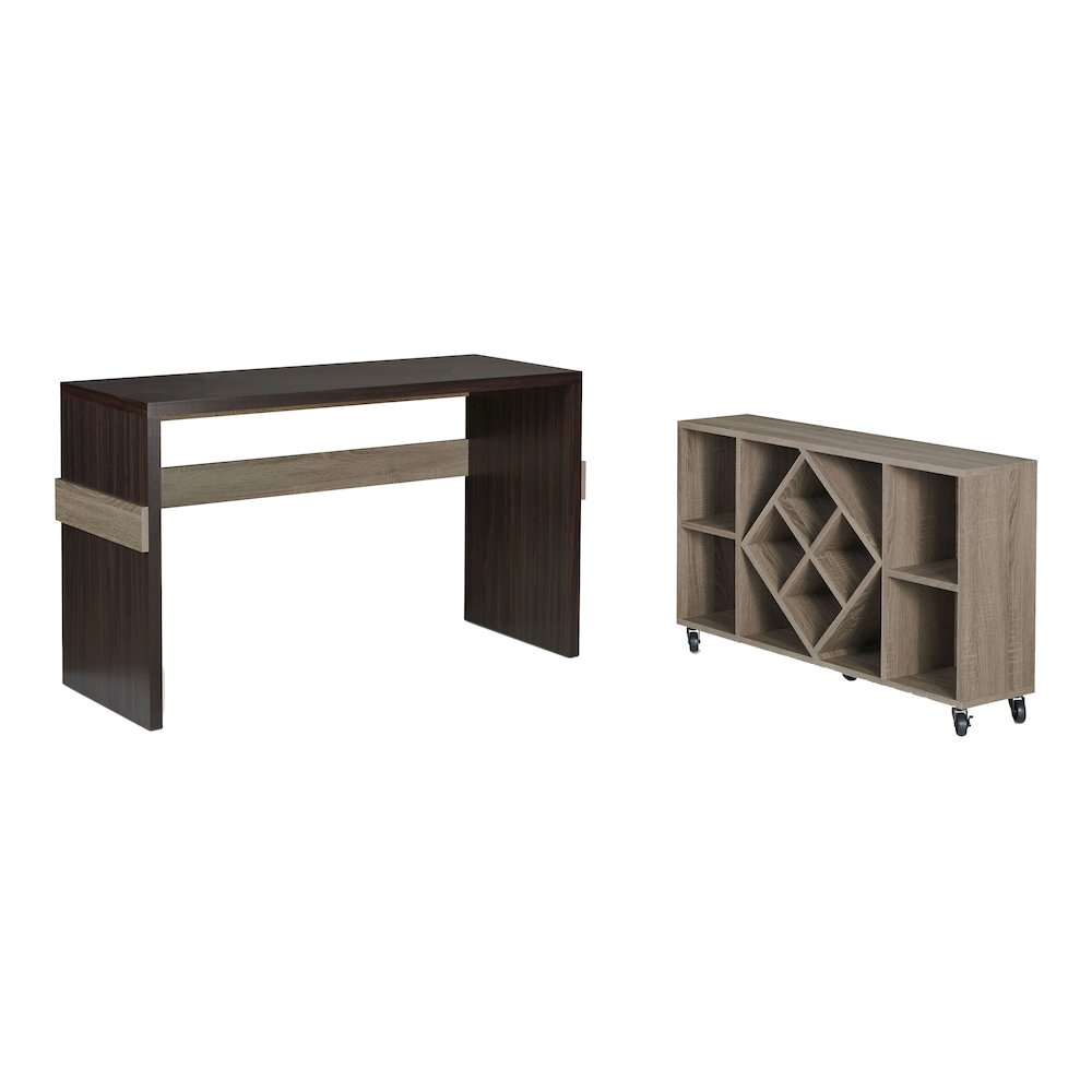 Minshew  Wood 2-Piece Convertible Desk with Bookcase Set in Brown. Picture 2