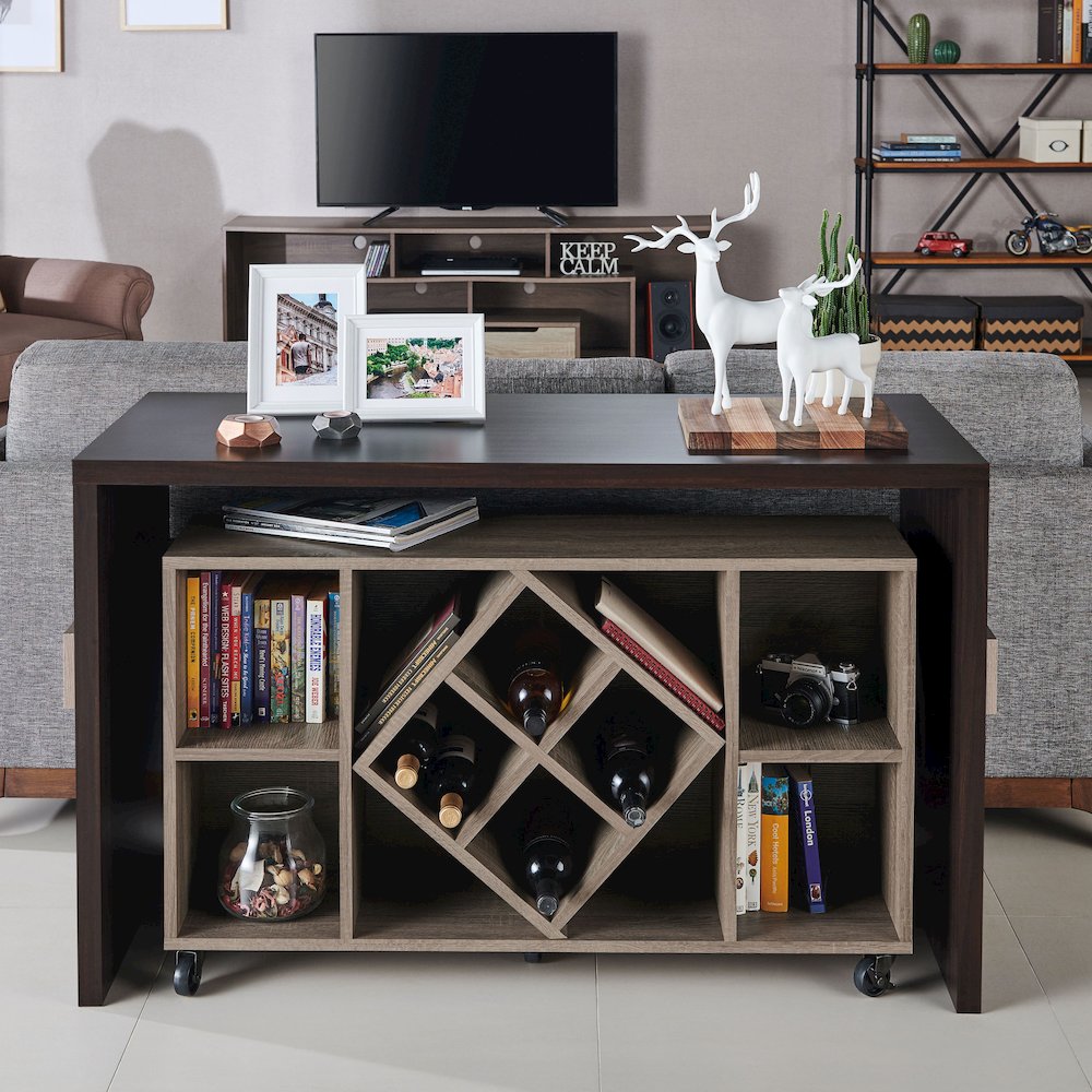 Minshew  Wood 2-Piece Convertible Desk with Bookcase Set in Brown. Picture 4