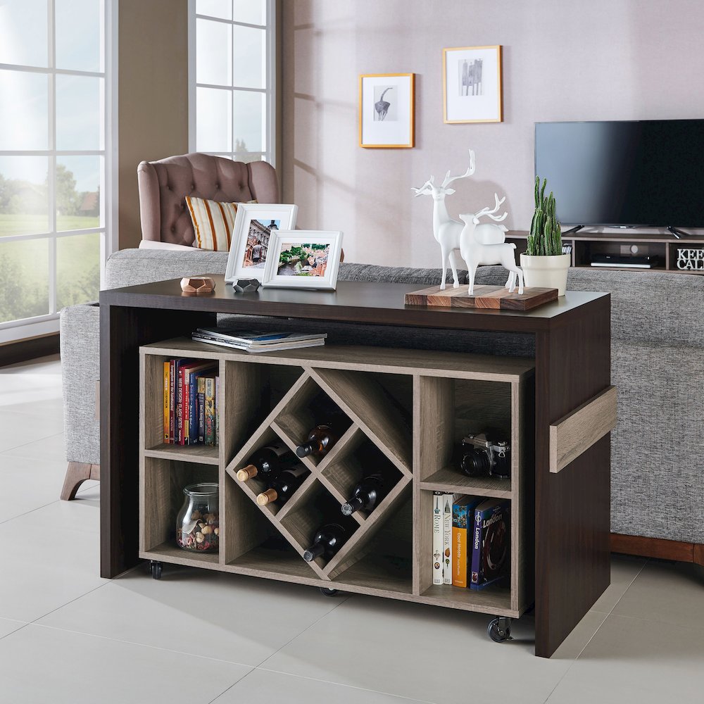 Minshew  Wood 2-Piece Convertible Desk with Bookcase Set in Brown. Picture 5