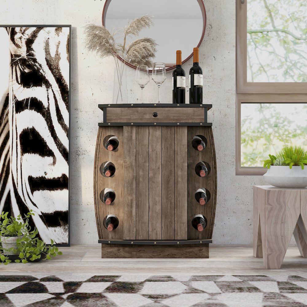 Edenz Rustic Wood 8-Bottle Wine Cabinet in Reclaimed Oak. Picture 4