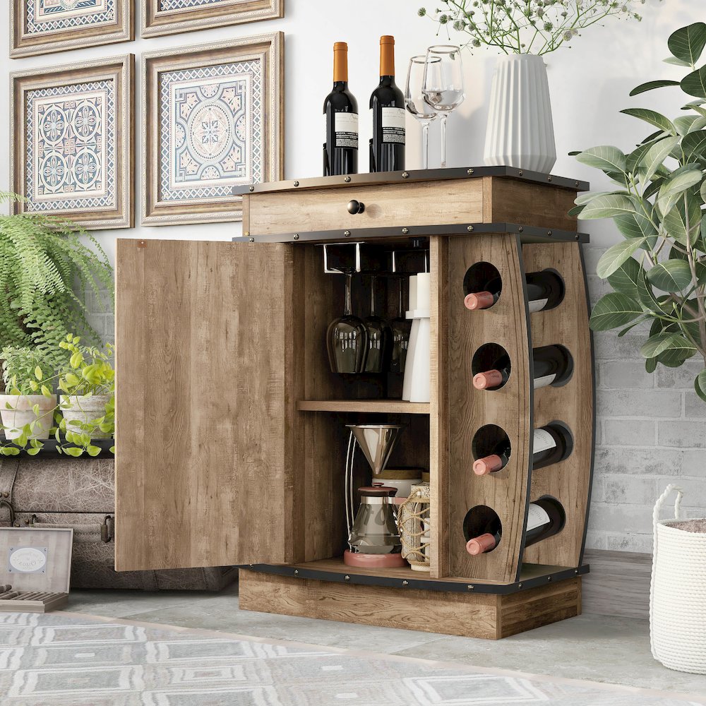 Edenz Rustic Wood 8-Bottle Wine Cabinet in Reclaimed Oak. Picture 5