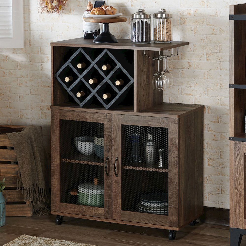 Codex Rustic Wood 4-Shelf Mini Bar in Reclaimed Oak. Picture 4
