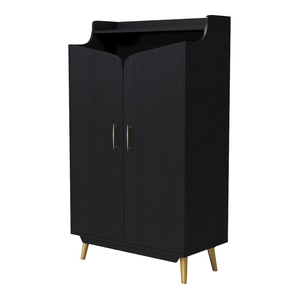 Ansel 7-Shelf Wood Shoe Cabinet for 15 Shoes in Black. Picture 1