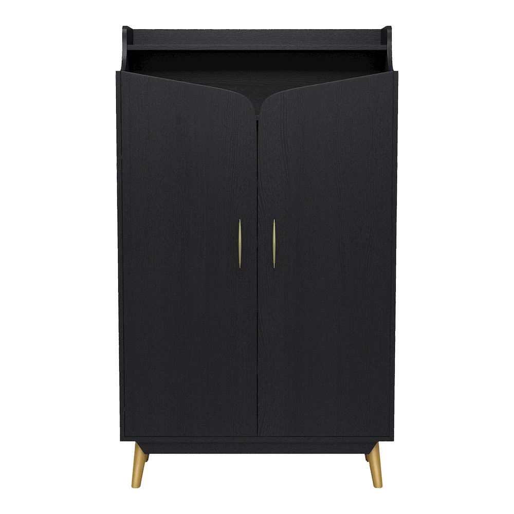 Ansel 7-Shelf Wood Shoe Cabinet for 15 Shoes in Black. Picture 2