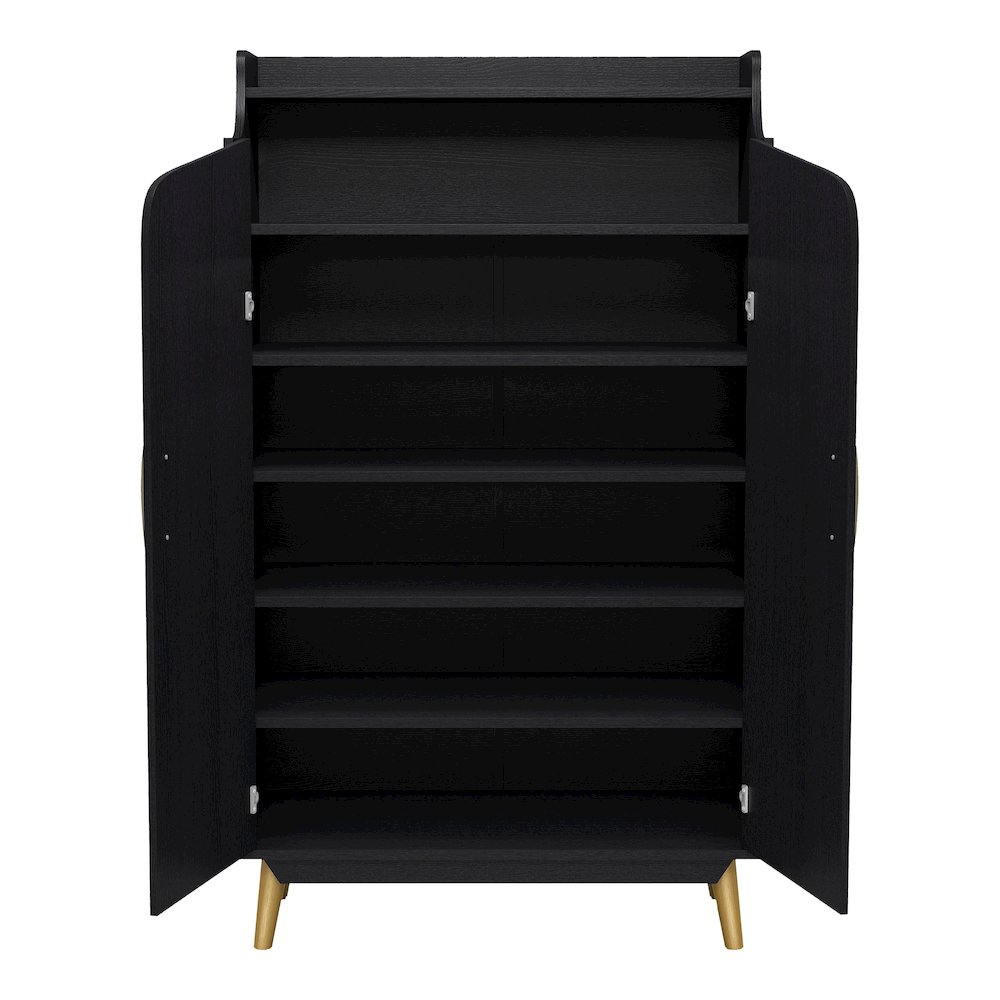 Ansel 7-Shelf Wood Shoe Cabinet for 15 Shoes in Black. Picture 3