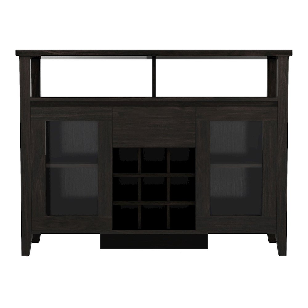 Elm Wood Buffet Table with Wine Rack in Espresso. Picture 2