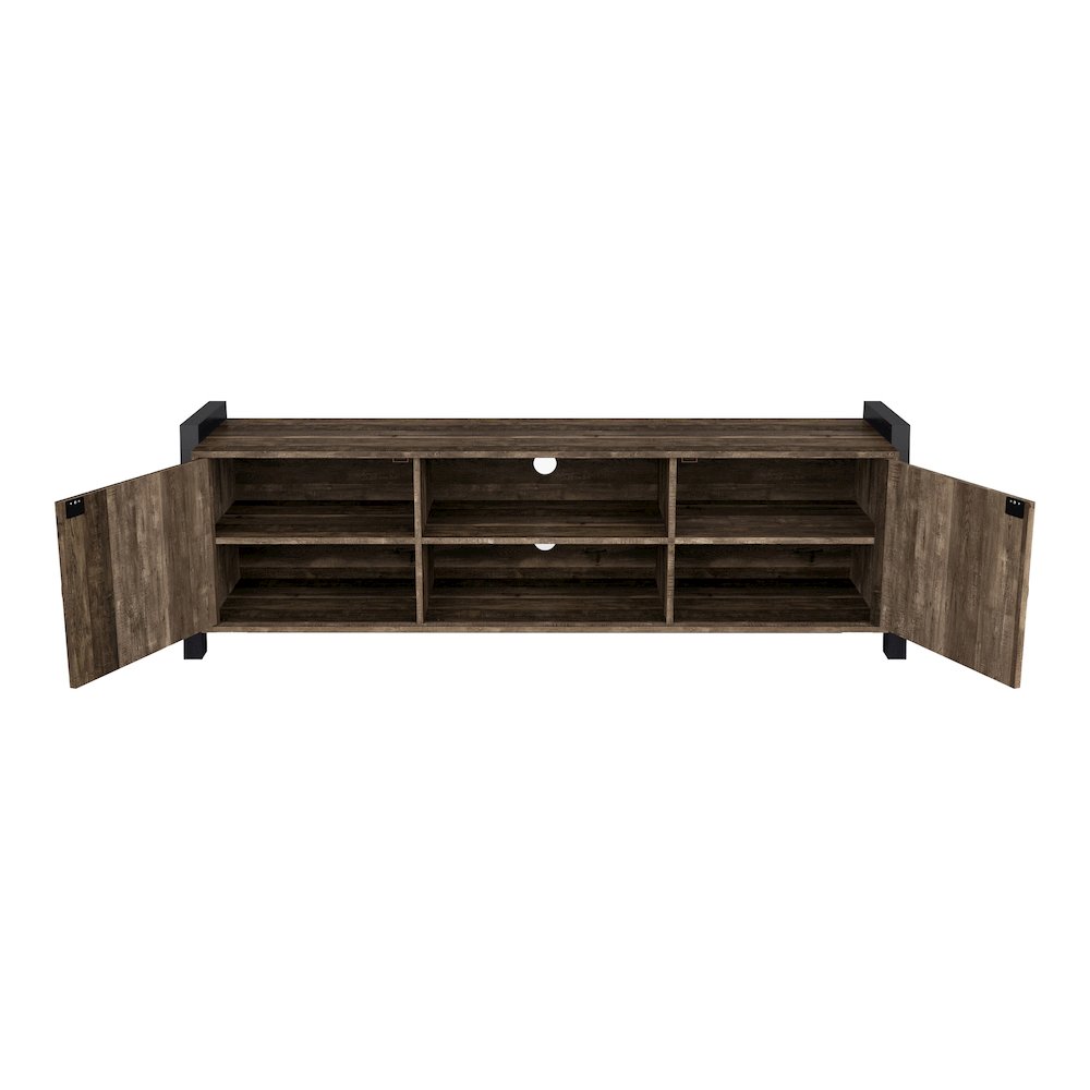 Acres Farmhouse Wood 6-Shelf TV Console in Brown. Picture 2