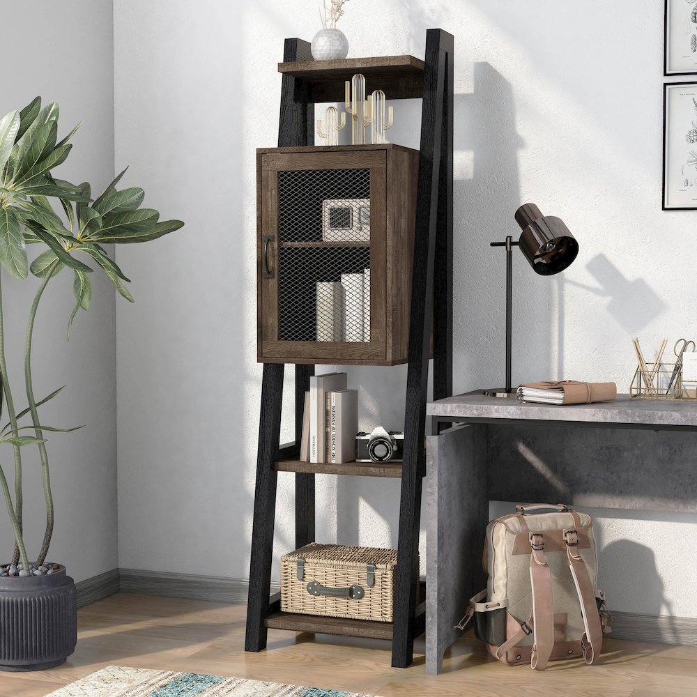 Acres Wood 6-Shelf Tower Cabinet in Brown. Picture 4