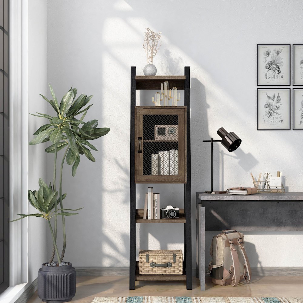 Acres Wood 6-Shelf Tower Cabinet in Brown. Picture 5