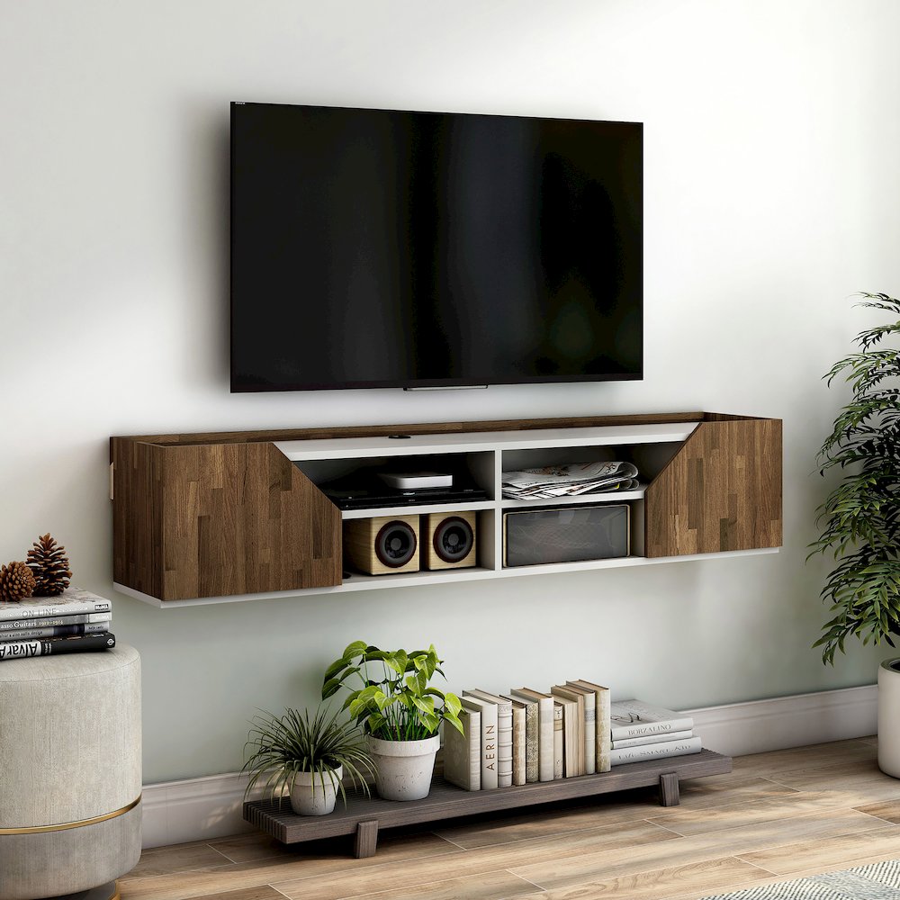 Hart Wood 4-Shelf Floating TV Console in White. Picture 4