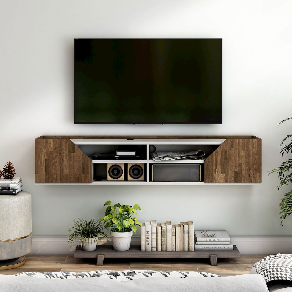 Hart Wood 4-Shelf Floating TV Console in White. Picture 5