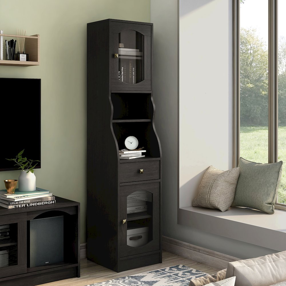 Elm Multi-Storage Wood Tower Cabinet in Espresso. Picture 4