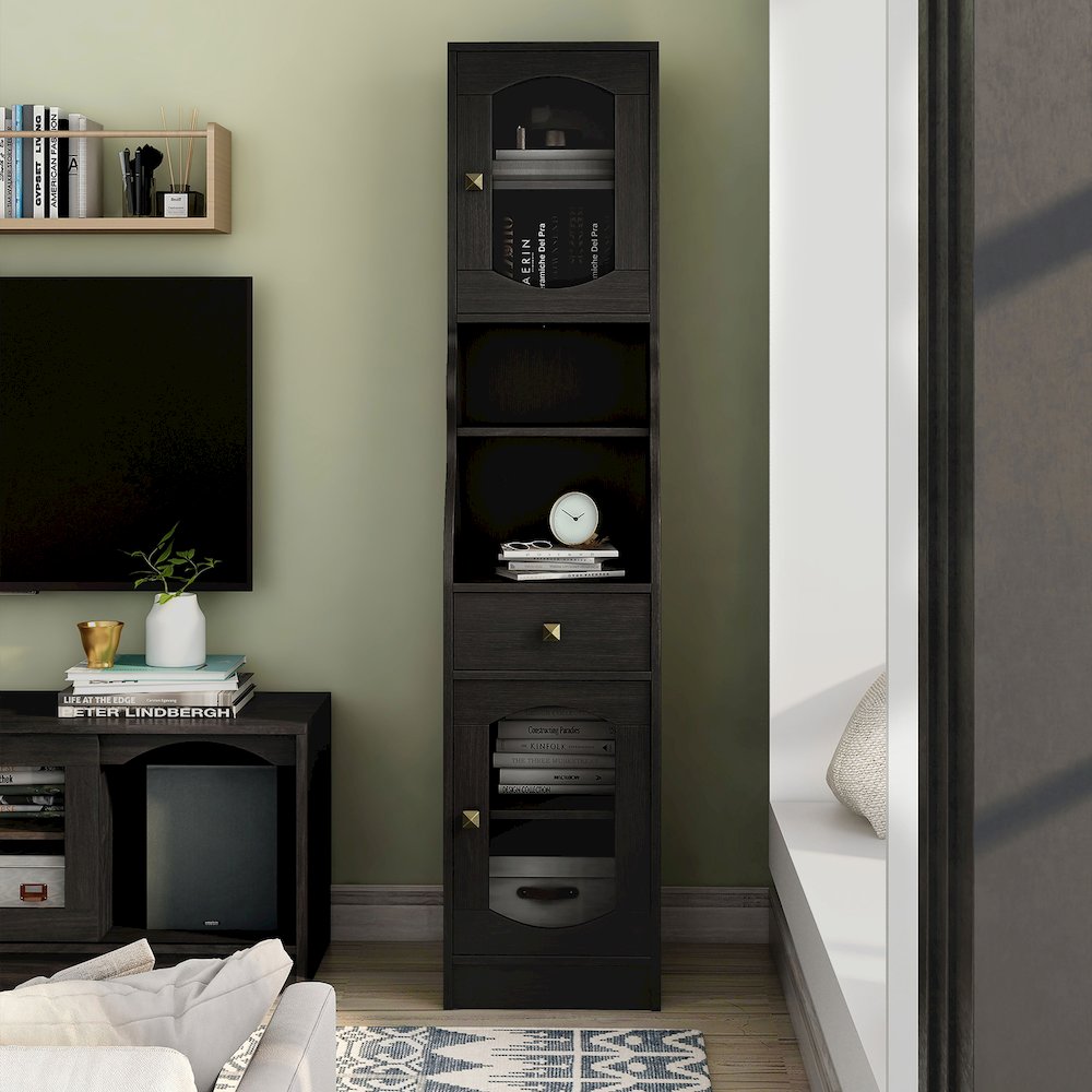 Elm Multi-Storage Wood Tower Cabinet in Espresso. Picture 5