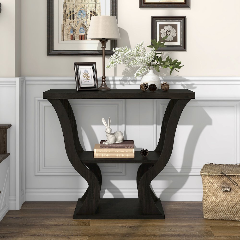 Bell Wood Console Sofa Entrance Table in Espresso. Picture 4