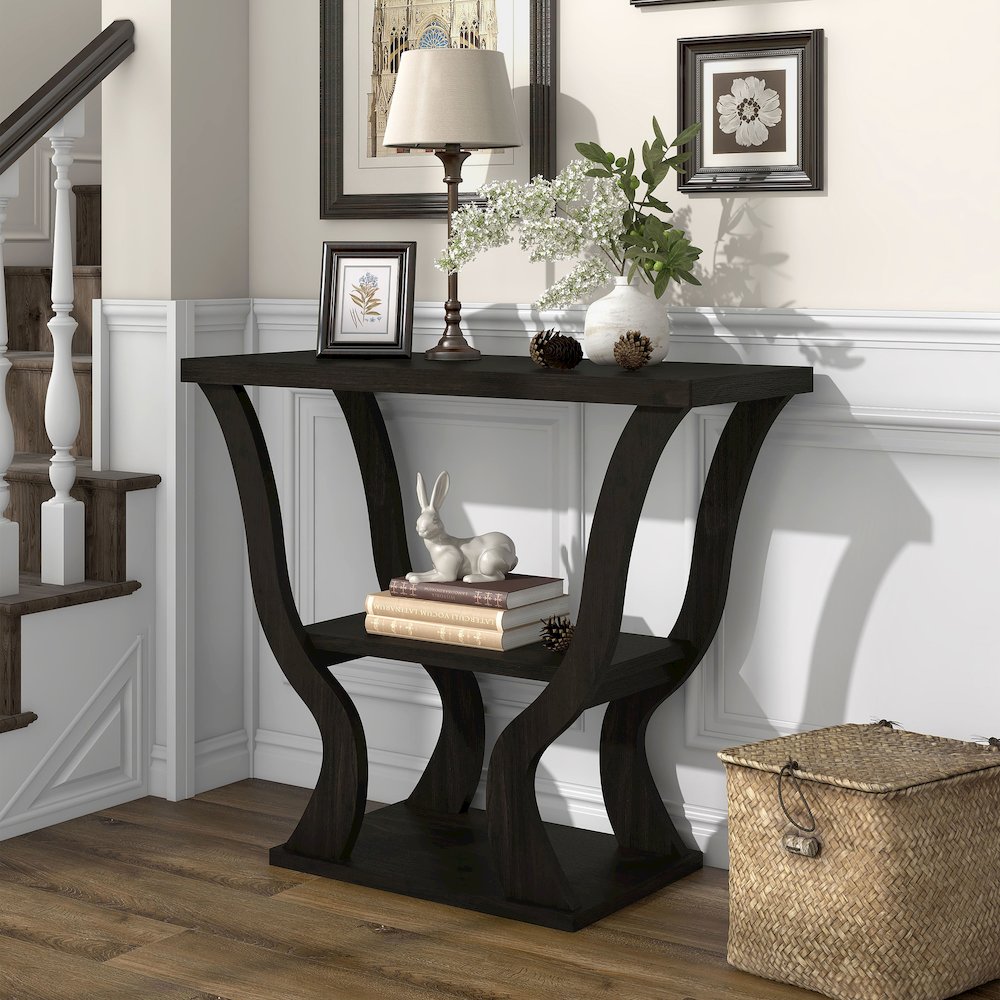 Bell Wood Console Sofa Entrance Table in Espresso. Picture 5