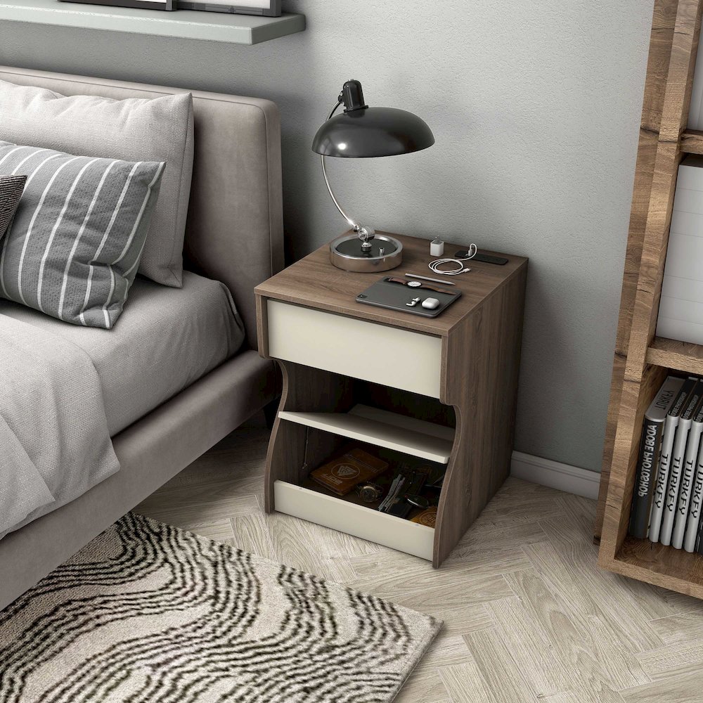 Carey Contemporary Wood Storage Nightstand with USB Ports. Picture 4