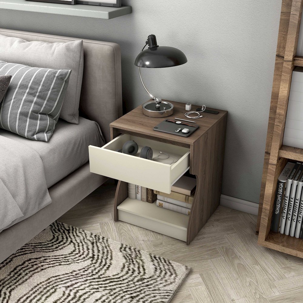 Carey Contemporary Wood Storage Nightstand with USB Ports. Picture 5