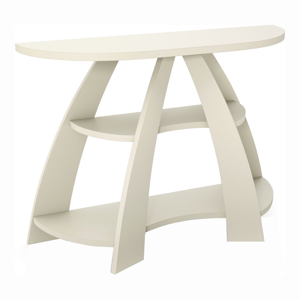 Bianca Contemporary Half Moon Wood Storage Console Table. Picture 1