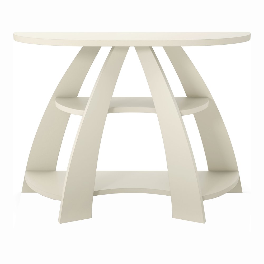 Bianca Contemporary Half Moon Wood Storage Console Table. Picture 3