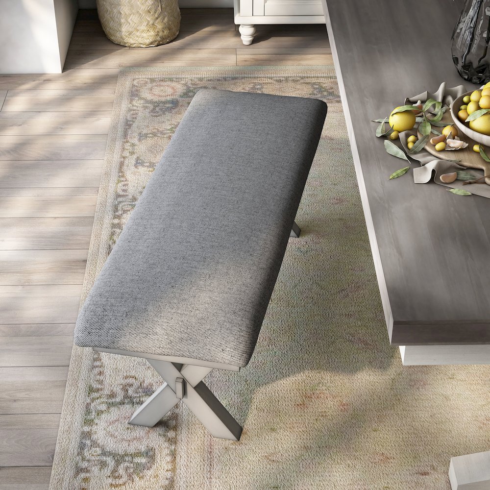 Egretta Fabric Padded Dining Bench in Gray. Picture 4